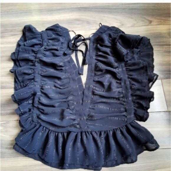 Uforia Muse Black Lace Trim V-Neck Blouse Women's Size Medium M - Picture 2 of 15